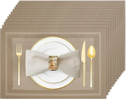 Miniatura 11 de Juego de 12 manteles individuales lavables y limpiables para mesa de comedor, cocina, interior y exterior, manteles individuales resistentes al