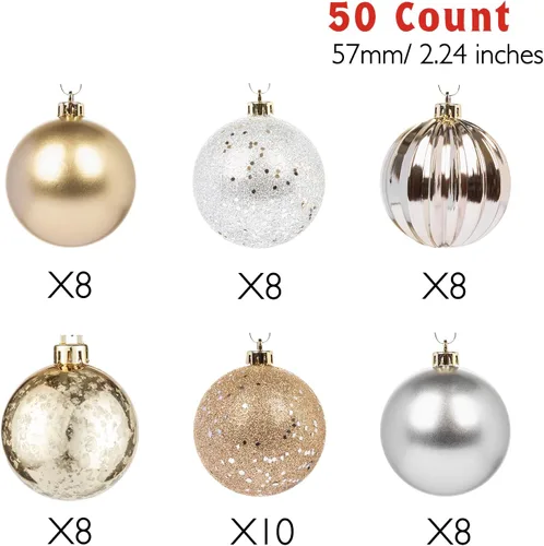 Miniatura 3 de Every Day is Christmas - Juego de adornos para colgar de Navidad de 50 unidades, juego de adornos inastillables para árbol de Navidad, decoración