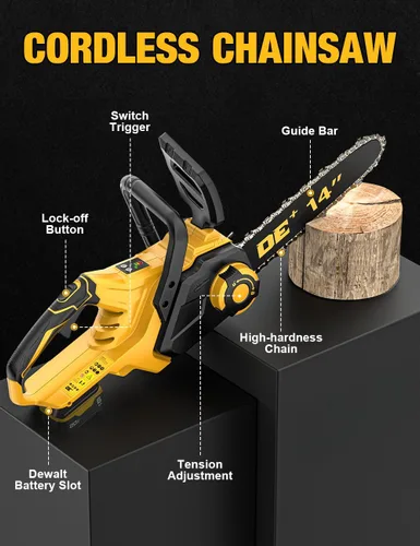 Miniatura 8 de Motosierra eléctrica sin escobillas de 14 pulgadas inalámbrica para batería Dewalt de 20 V, motosierra compacta con engrasador automático, retroceso