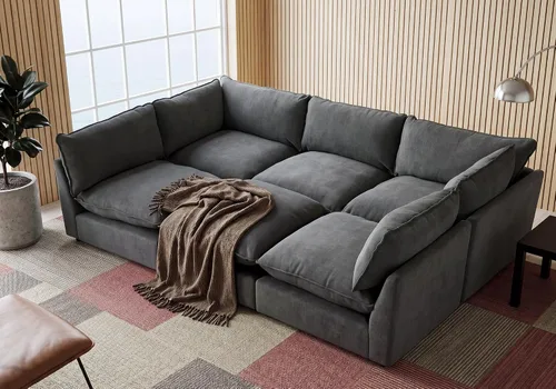 Miniatura 28 de Iroomy Oversized Modular Sectional Sofa, Chenille Cloud Couch, Deep Comfy Seat, 4-Seater Sofas, Couches, Living Room, Beige