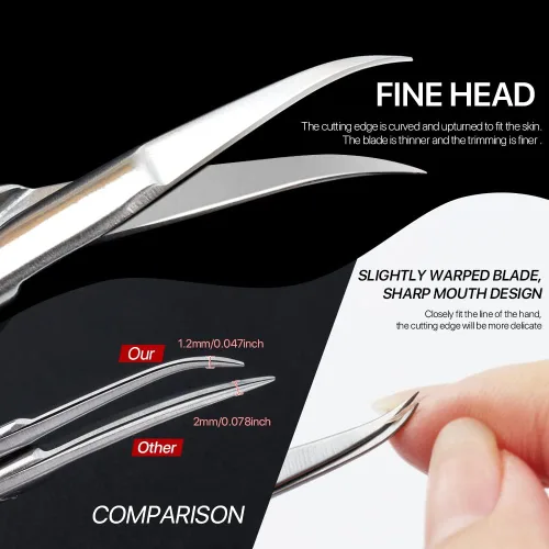 Miniatura 2 de Qunzhao Tijeras de cutícula para mujeres y hombres, curvadas de acero inoxidable con punta de aseo, cuchillas de manicura, uñas para piel seca (1)