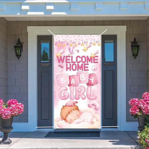 Miniatura 4 de Cartel de bienvenida a casa para puerta de bebé niña, baby shower, revelación de género, decoraciones para fiestas para niñas, con texto en inglés