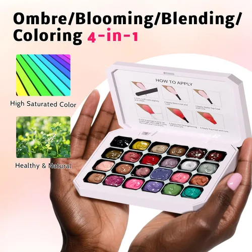 Miniatura 4 de Juego de 24 esmaltes de uñas en gel con esponja, esmalte de uñas en gel para dibujar líneas, flores, ombre, rubor y aura brillante para uñas de gel