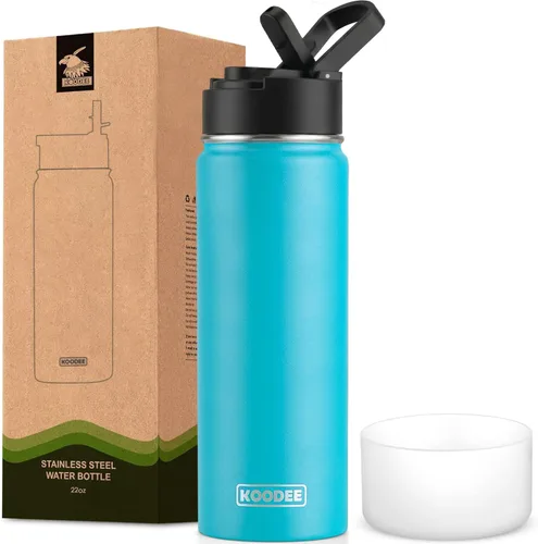 Miniatura 101 de koodee Insulated Water Bottle, 32 oz Stainless Steel Double Wall Vacuum Wide Mouth Sport Bottle with Leakproof Spout Lid (Navy)
