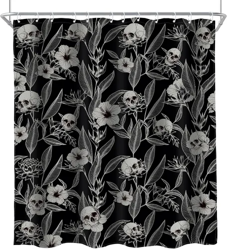 Miniatura 8 de AMBZEK Cortina de ducha con diseño floral de calavera gótica, 60 pulgadas de ancho x 72 pulgadas de largo, para hombre, esqueleto gótico