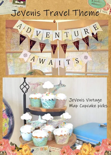 Miniatura 6 de JeVenis Adventure Awaits - Cartel temático de viaje para baby shower, graduación, fiesta de jubilación, 1 x 1 pulgada, tonos tierra, cuadrado