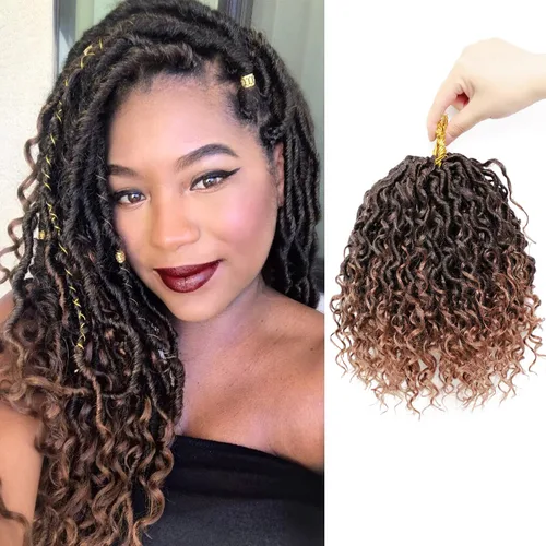 Miniatura 22 de Goddess Locs - Cabello de ganchillo de 10 pulgadas, 7 paquetes de cabello de ganchillo bohemio sintético para mujeres negras, rastas de ganchillo #1B