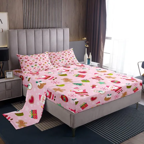 Miniatura 12 de Manfei juego de sábanas de Navidad tamaño completo, juego de ropa de cama con árbol de Navidad en forma de muñeco de nieve para la decoración