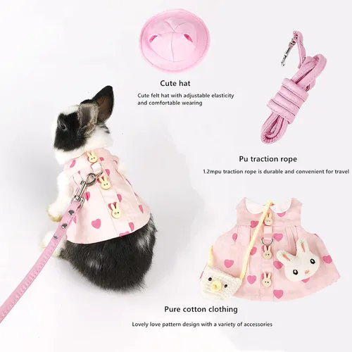 Miniatura 2 de Ropa de conejillo de indias, arnés de conejo, ropa de conejo de hurón con arnés de conejo para mascotas y correa, mini bolsa para sombrero, lindo