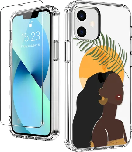 LUHOURI Funda diseñada para iPhone 12 Mini con protector de pantalla, acrílico transparente para mujeres y niñas, funda protectora de ajuste delgado