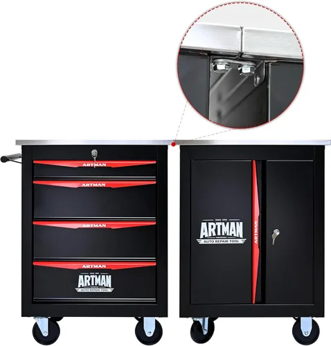 Miniatura 9 de Runboll Caja de Herramientas Rodante de 4 Cajones con Casillero, Carro de Herramientas de Metal Móvil con Cerradura de 22.2" de Profundidad, Caja