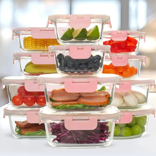 Miniatura 9 de UMEIED Paquete de 12 recipientes de vidrio para almacenamiento de alimentos con tapas a prueba de fugas, recipientes herméticos de vidrio para Negro