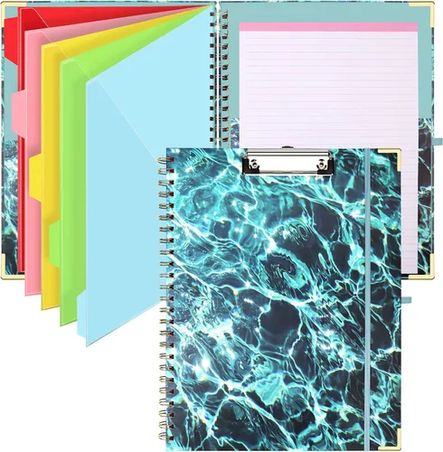 HWPRATO Portafolio portapapeles con divisores y soporte para bolígrafo, cuaderno de espiral con portapapeles, carpeta para enfermeras, portapapeles