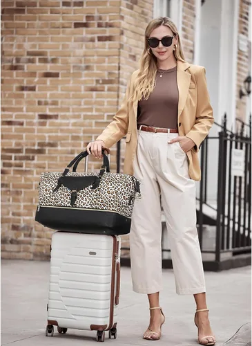 Miniatura 2 de CLUCI Bolsa de fin de semana para mujer, de cuero, grande, con compartimento para zapatos, Patrón de leopardo con negro