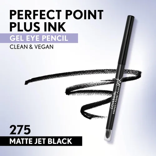 Miniatura 2 de COVERGIRL Perfect Point Plus - Lápiz de ojos de gel de tinta, pigmentado, de larga duración, fórmula vegana, negro azabache mate 275, 0.01 onzas
