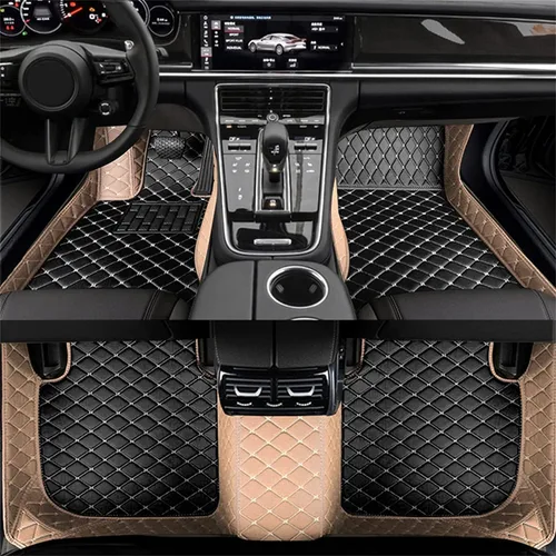 Tapetes para piso de automóvil, protección específica para todo tipo de clima, compatible con la mayoría del 98% de los autos, SUV (beige y negro)