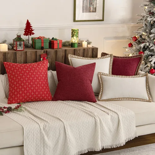 Miniatura 171 de MIULEE - Juego de 2 fundas de almohada decorativas de lino de arpillera navideñas, modernas, estilo campestre, rústicas, tejidas, con textura
