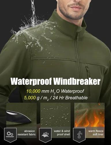 Miniatura 4 de MAGCOMSEN Chaqueta ligera Softshell para hombre, con forro polar, impermeable, cortavientos, para senderismo al aire libre