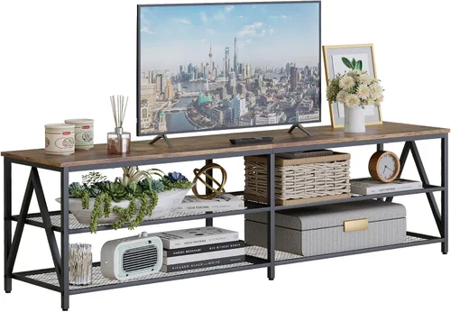 Miniatura 8 de Soporte de TV para televisores de hasta 65 pulgadas, mesa consola de TV industrial de 55 pulgadas de largo con estantes de almacenamiento de 3