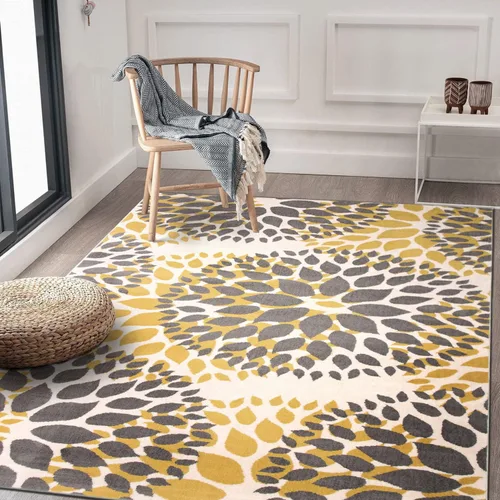 Miniatura 8 de Rugshop Alfombra con diseño moderno de círculos florales amarillos – Elegante, sin desprendimiento, de 2 x 3 pies, para sala de estar, dormitorio