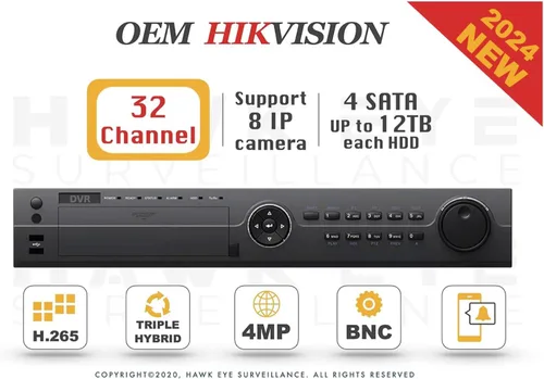 32CH HD TVI 4MP DVR - Grabadora de video digital de vigilancia 32CH HD-TVI/CVI/AHD H265 Full HD HDMI/VGA/BNC Salida de video analógica y cámara IP