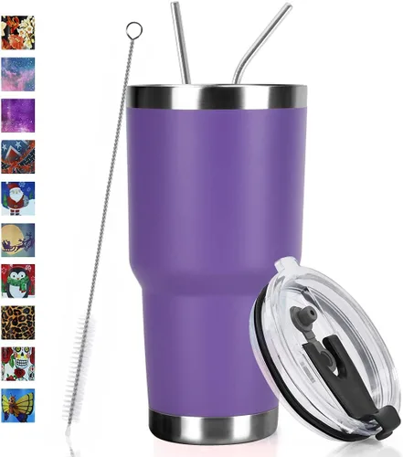 Miniatura 16 de SYACOT - Vaso de 30 onzas, de acero inoxidable, de doble pared con aislamiento al vacío, con tapa a prueba de derrames, popote de metal y cepillo