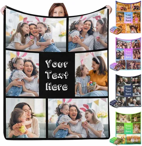 Miniatura 16 de InterestPrint Manta personalizada con texto fotográfico, 9 fotos, Best Dog Ever - Manta personalizada de franela polar para cumpleaños familiar, se