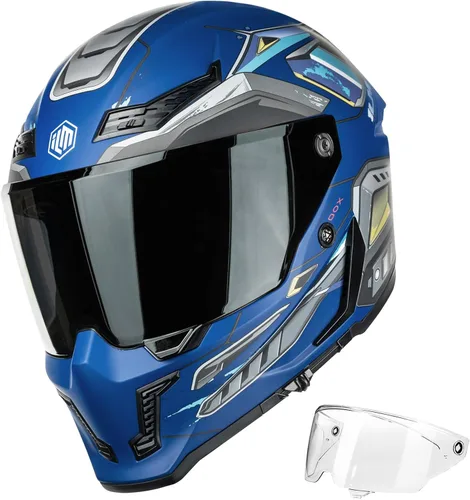 ILM Cascos para Motocicleta para Adultos Hombres Mujeres Casco Integral DOT ECE con Visor Dual para Carreras en Calle con Pinlock Modelo MF509 (Azul