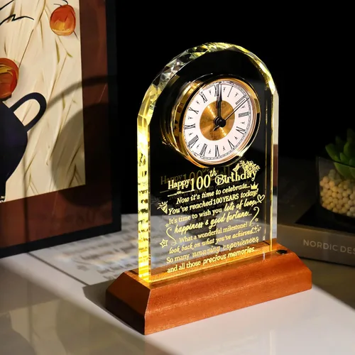 Miniatura 3 de Ornalrist Reloj de cuarzo de cristal de feliz cumpleaños número 100 para hombres y mujeres, regalo de cumpleaños de 100 años para padres, abuela
