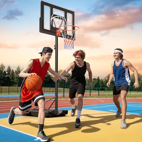 Miniatura 8 de Yohood Aro de baloncesto para exteriores ajustable de 10 pies, sistema de portería de baloncesto portátil para niños, jóvenes y adultos en patio