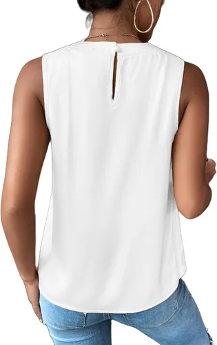 Miniatura 2 de Avanova Blusas de satén sin mangas para mujer, estilo casual, cuello drapeado y fruncido en la parte delantera