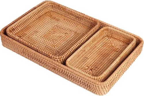 ChezMax Cesta de ratán organizadora de almacenamiento cestas de mimbre organizador rectangular soporte para toallas de invitados para baño, Set 3