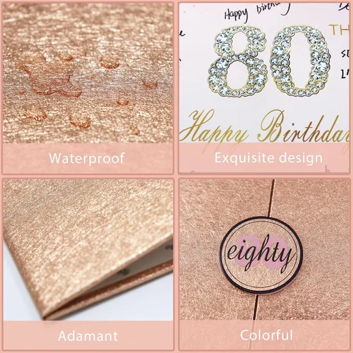 Miniatura 3 de Crenics Decoraciones de oro rosa para cumpleaños n.° 80, alternativa creativa de libro de inicio de sesión de invitada de 80 cumpleaños, libro