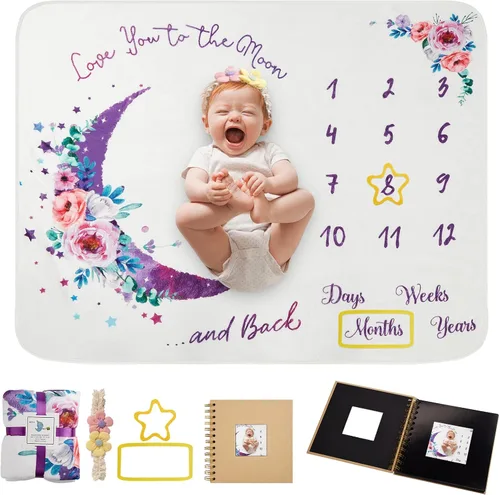 Manta mensual de hitos para bebé, 51 x 40 pulgadas, manta de regalo para baby shower, manta de felpa suave para niños y niñas, mantas unisex para