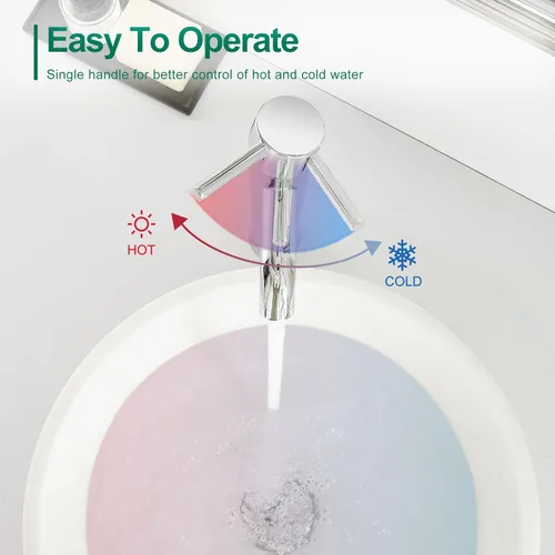 Miniatura 4 de VOTON Grifo para fregadero de buque, cromo, moderno, alto, grifos de baño, una sola manija, un agujero, Rv, lavabo, lavabo de baño T-cromo