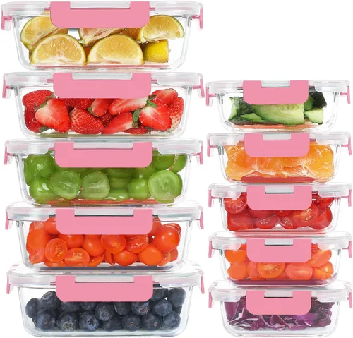 Miniatura 9 de KOMUEE - Paquete de 10 recipientes de vidrio para almacenamiento de alimentos, recipientes de preparación de comidas con tapas, loncheras de vidrio