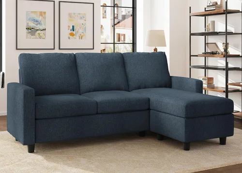 Miniatura 6 de HONBAY Sofá modular convertible, sofá en forma de L con diván reversible para espacio pequeño, color azul medio