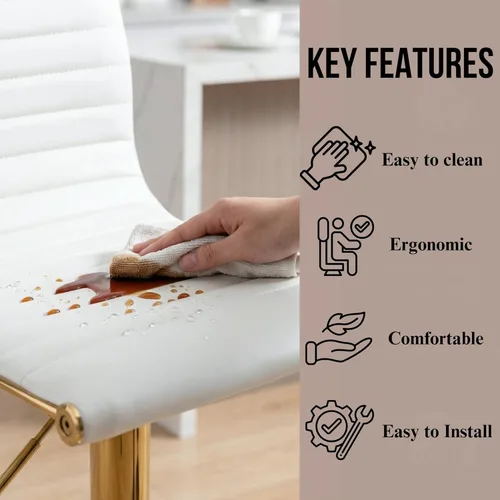 Miniatura 5 de Taburete de bar blanco de piel sintética ajustable en altura de mostrador con respaldo para isla de cocina, barra de desayuno