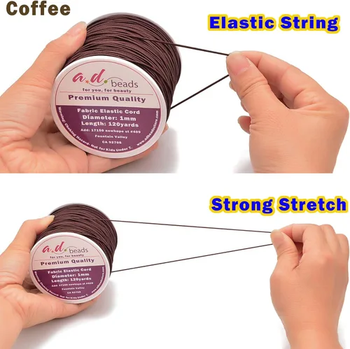 Miniatura 5 de AD Beads Cordón elástico café de 120 yardas de 0.039 in para cuentas, pulseras, fabricación de joyas, 120 yardas (café)
