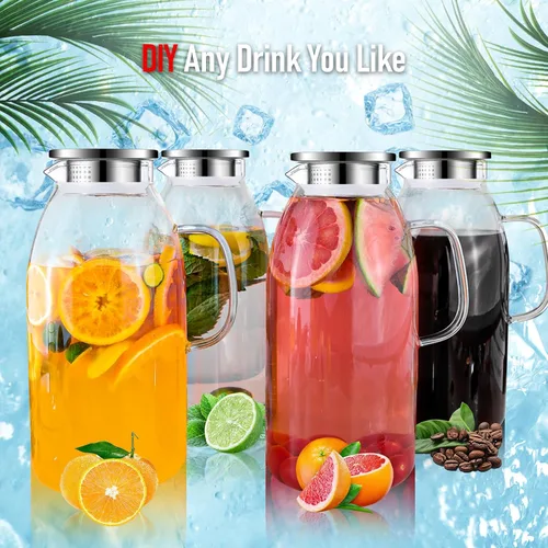 Miniatura 8 de Jarra de vidrio grande de 105 onzas con asa y tapa, jarras para bebidas, jarra de té helado para refrigerador, jarras de jugo de limonada