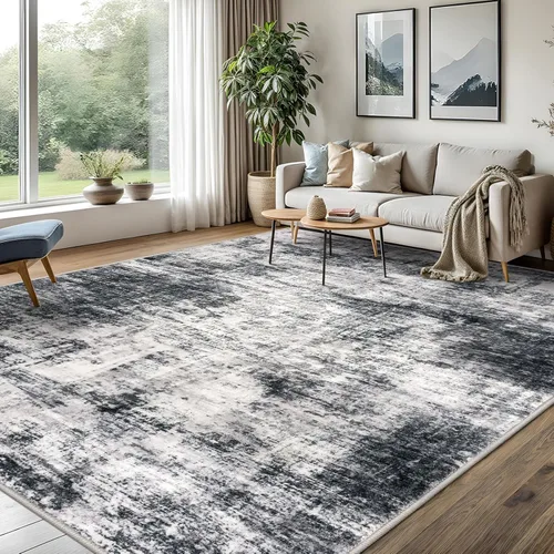Miniatura 167 de IOHOUZE Alfombra pequeña abstracta de 2 x 3 pies, alfombra de entrada lavable para entrada interior, alfombras con respaldo de goma, alfombra gris