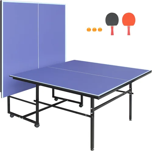 Miniatura 17 de IUNNDS Mesa de tenis de mesa portátil de 6/8/8.5/9 pies, juego de ping pong plegable para interiores con red y juego de postes, 2 paletas y 3 pelotas
