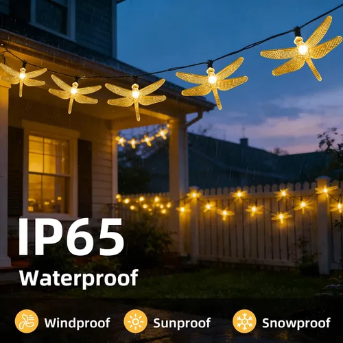 Miniatura 4 de ASFSKY Luces solares de libélula al aire libre 50 LED libélula luces impermeables blanco cálido