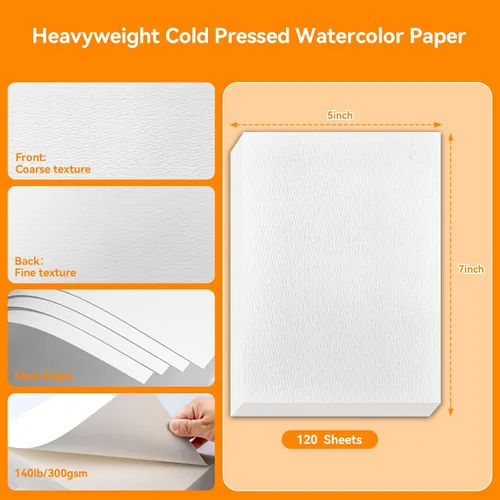 Miniatura 2 de XWT 120 hojas de papel de acuarela a granel, 5 x 7 pulgadas, 140 libras/300 gsm, prensado en frío, sin ácido, blanco natural, texturizado