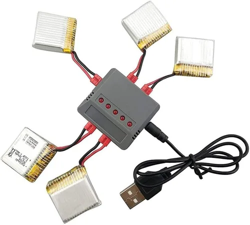 Miniatura 5 de 5PCS 3.7V 380mAh Lithium Battery with 5 in 1 Balance Charger for SYMA X21 X21W X26 Four-axis Aircraft Quadcopter Spare Parts Drone