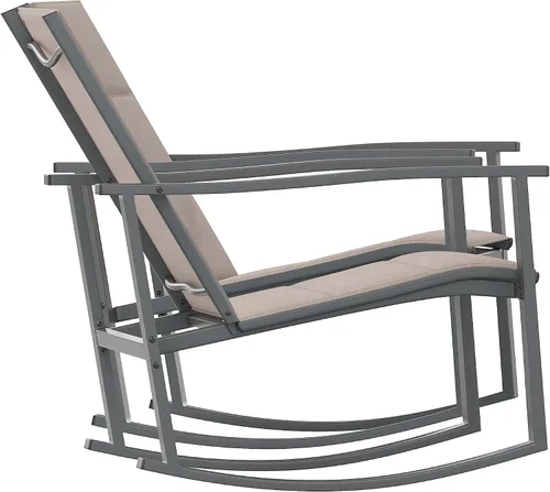 Miniatura 8 de BizChair Juego de 2 mecedoras para exteriores marrones con material Flex Comfort y marco de metal negro