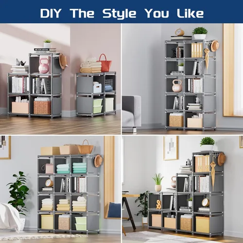 Miniatura 4 de Mavivegue - Estante organizador de almacenamiento de 12 cubos, estante de bricolaje para libros, estantes organizadores de almacenamiento de Gris