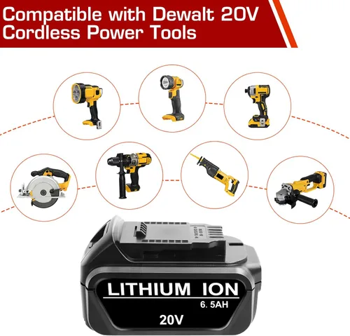 Miniatura 4 de Paquete de 2 baterías de repuesto de 20 V 6.5 Ah para batería Dewalt de 20 V DCB200 DCB201 DCB203 DCB204 DCB206, batería compatible con herramientas