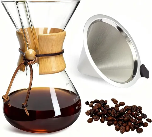 Miniatura 9 de Subjectthree - Juego de cafetera de vidrio para verter sobre 6 tazas con filtro reutilizable, fácil de limpiar para camping, oficina, cafeterías