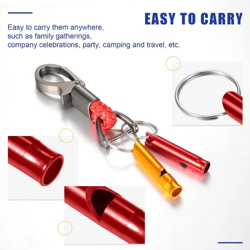 Miniatura 3 de Konohan Silbato de emergencia de aluminio 105 con llavero, silbato de supervivencia de seguridad, sonido fuerte y ligero para mujeres, campamento